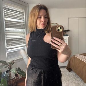 Bar III (Sofia Richie) Black Ribbed Mock Neck Top